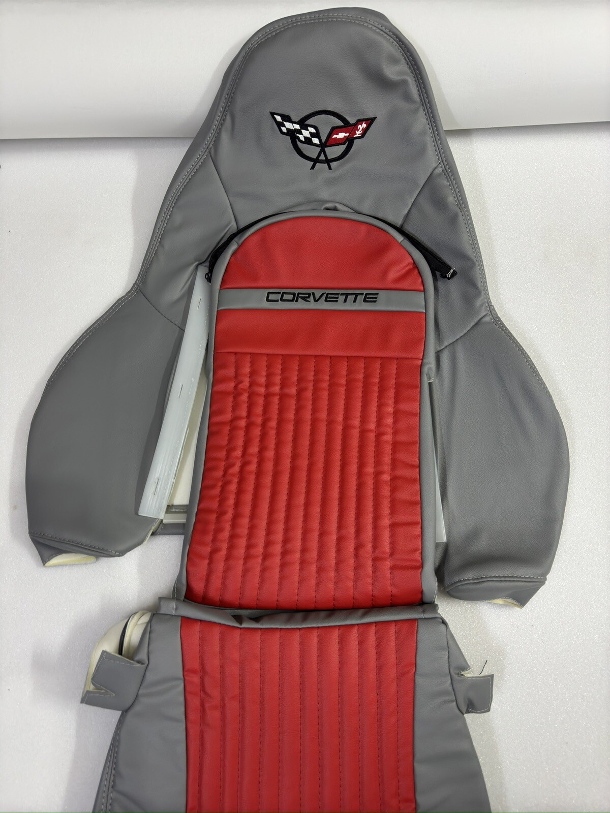 Chevy Corvette C5 Sports Synthetic Leather Seat Covers Gray/Red Color 1997-2004