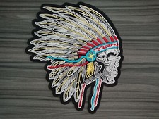 LARGE SIZE Skull Head In dian Motorcycle Biker Patch Embroidered Iron or Sew on