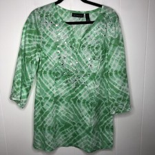 INC International Concepts Tie Dye Tunic Blouse Women's Size 12 Sequins Peasant