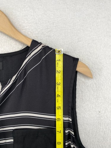 DKNY Dress M Abstract Striped Patchwork Shirtdress Midi Sleeveless Black Vintage - Picture 11 of 13