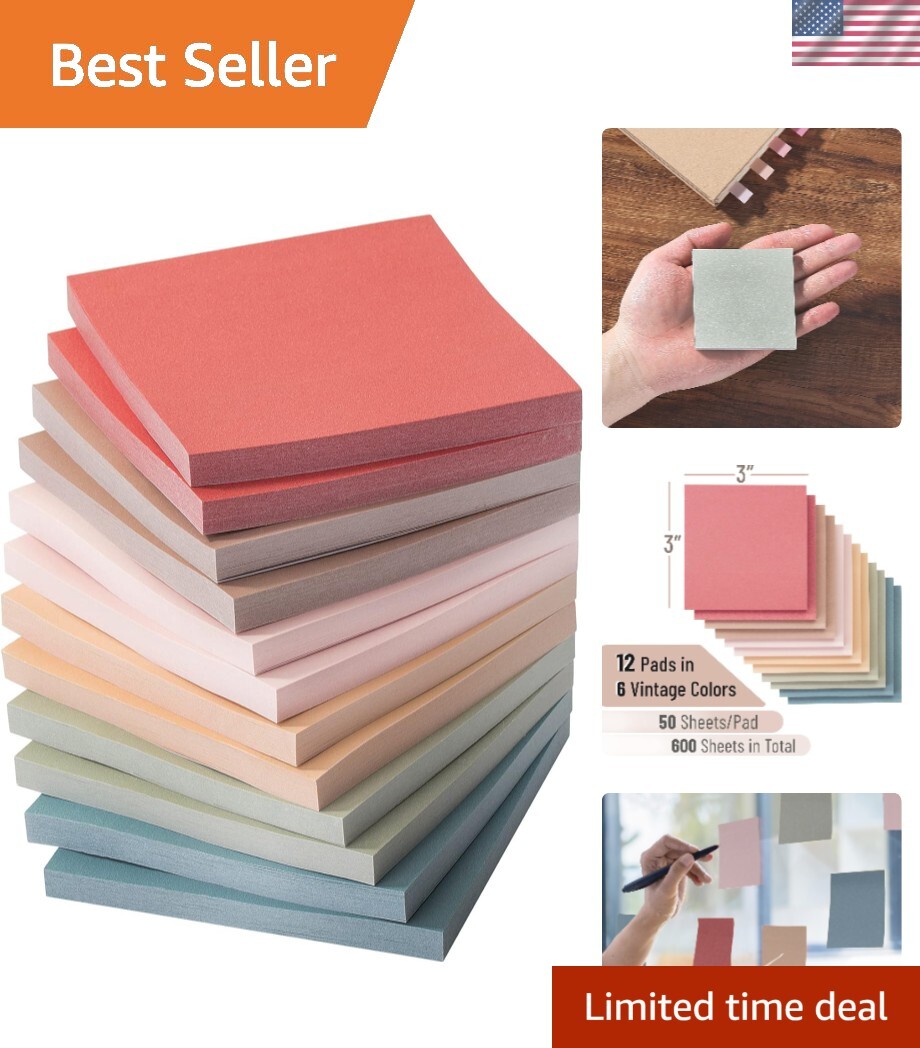 Vintage Color 3x3 Sticky Notes 12 Aesthetic Self-Stick Pads-image