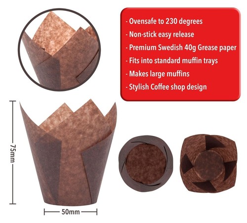 400 X Premium Chocolate Brown Muffin Tulip Wraps Cupcake Cases - Picture 11 of 12