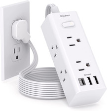 Flat Extension Cord, Plug Power Strip with 5 Outlets 3 USB Ports 1 USB C with