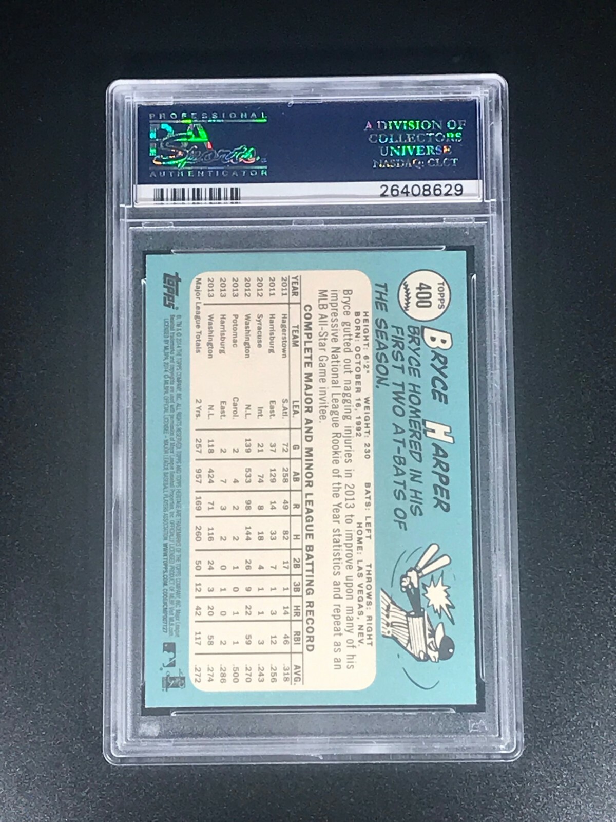 2014 Topps Heritage BRYCE HARPER #400 SSP Cap Logo Variation PSA 10 POP 20 view 2