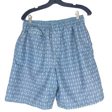 Nat Nast Swim Shorts Trunks Medium Blue Green Pockets Seahorse Print NO LINING