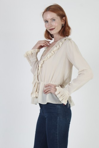 Vtg Light Weight Low Cut Blouse Sheer Composer Sleeve Tunic See Through Top - Picture 4 of 6