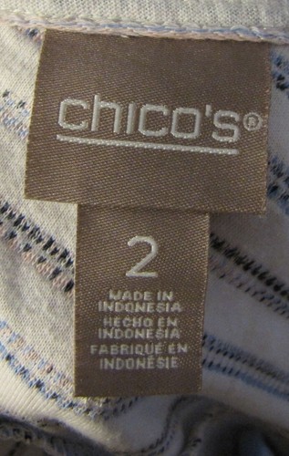 Chico's 2 (L) White Blue Pink Stripe Asymmetrical Knit Shirt Top Tee - Picture 3 of 3