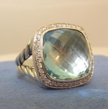David Yurman Albion Pale Blue Topaz Diamond Sterling Silver Ring 6.25 14mm