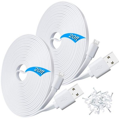 2 Pack 20ft Power Extension Cable for Wyze Cam Pan,WyzeCam,Kasa Cam,Yi Dome Home