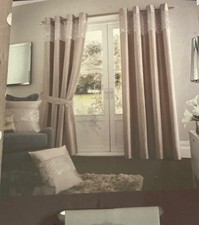 Gaveno Cavailia Luxurious Fully Lined Aviv Eyelet Curtains Champagne 90 x 90"