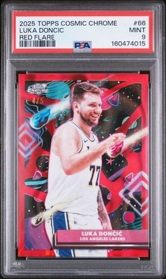LUKA DONCIC 2025-26 Topps Cosmic Chrome RED FLARE Refractor #4/5 PSA 9 Mint