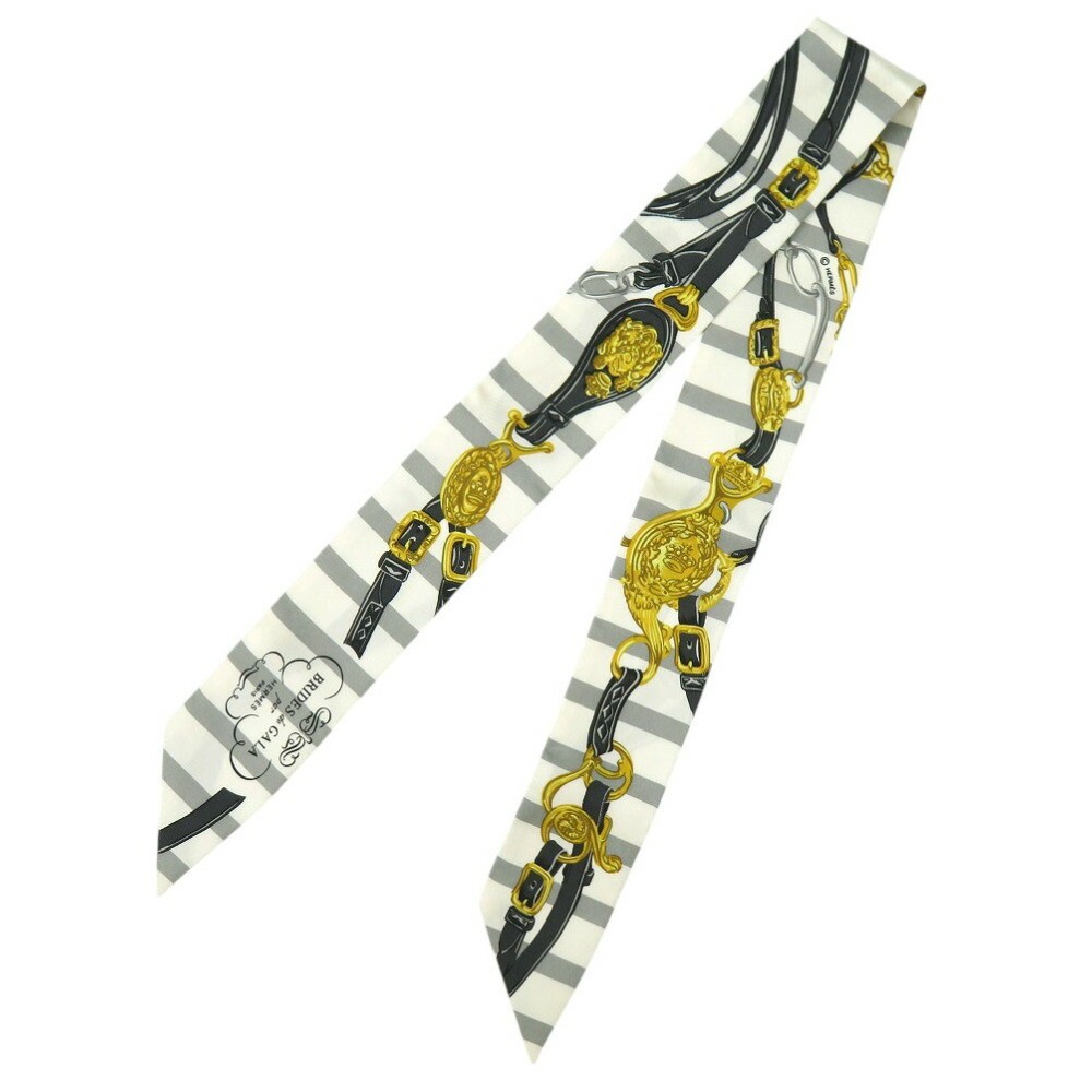 Hermes Brides De Gal Twilly Silk Scarf 0115 Striped Preowned