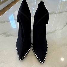 Steve Madden Edita Black Pointed Toe Rhinestone Ankle Bootie Side Zip 8M