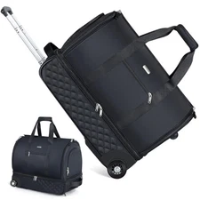 Rolling Garment Bag for Travel - Convertible Duffel Bag with Wheels & Black