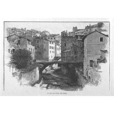SAN REMO Blick auf die Altstadt - antiker Druck 1888