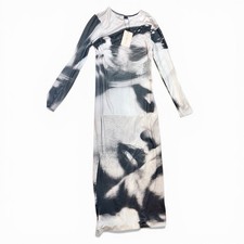 SHEIN Black White Graphic Bodycon Dress S Long Sleeve Round Neck Long