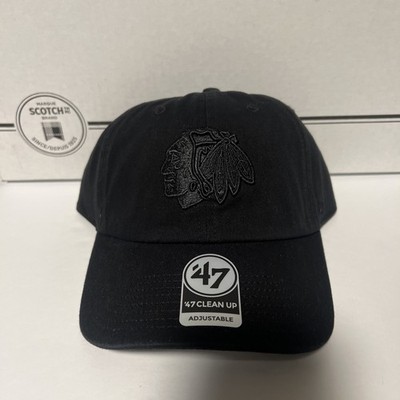 Chicago Blackhawks NHL  47 Brand Clean Up Black Adjustable Strapback Hat Cap NWT