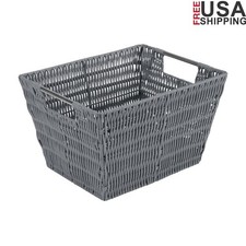 Medium Rattan Storage Tote Basket Charcoal Durable PE Iron Frame W/ Handles New