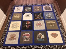 Vintage Handmade Harley Davidson T Shirt Quilt Blanket 75 X 65 Bed Size.