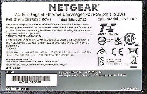 Netgear GS324P 24-Port Gigabit Ethernet Unmanaged PoE+ Switch 190W Open Box - Picture 4 of 7