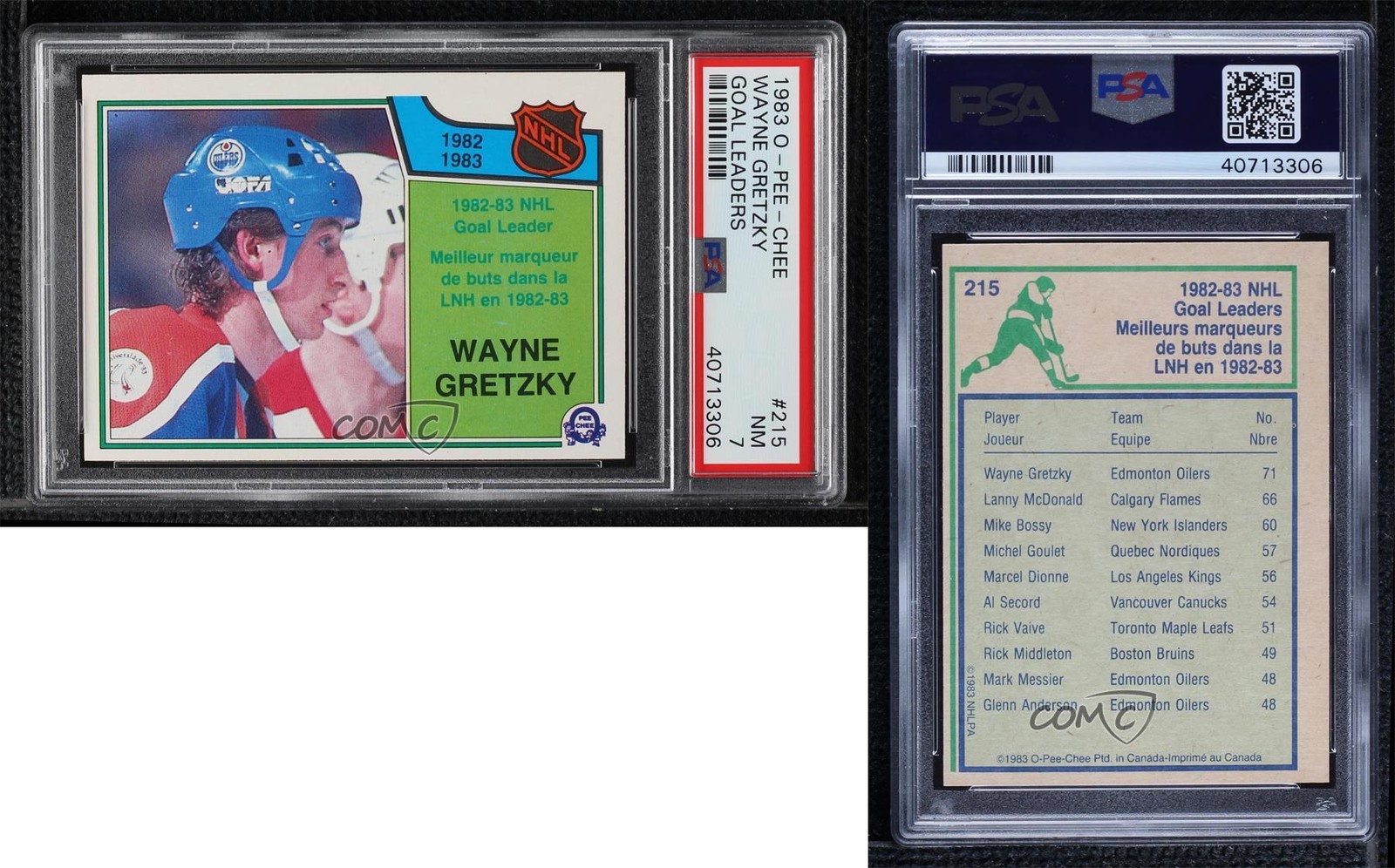 1983-84 O-Pee-Chee League Leaders Wayne Gretzky #215 PSA 7 HOF view 3