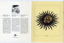 Swissair Menu Hostelry The Sun Dielsdorf Switzerland Cover 1973 Boston Zurich