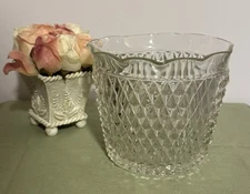 Elegant Indiana Glass Diamond Point Clear Ruffled Lip Ice Bucket