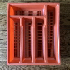 VTG 1970s Deka Plastics Orange Silverware Flatware Drawer Organizer Tray