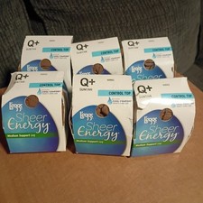 3 Pairs L eggs Sheer Energy Pantyhose Medium Support Leg Suntan Q
