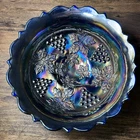 Vintage 6.5” Fenton Blue Carnival Glass Grape and Cable Ice Cream Bowl Shape