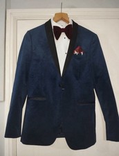 Next 38R Satin Shawl Lapel Midnight Blue Velvet Evening Wear Tux Paisley Jacket