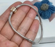 BOXED Genuine PANDORA 14K Solid Gold Clasp Silver Chain Bracelet 18cm 💕
