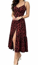 Womens New Leopard Animal Print Summer Dress W/slit Sz:M