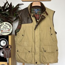 Polo Ralph Lauren Vest Mens XL Tan Down Corduroy Field Hunting Leather Wool