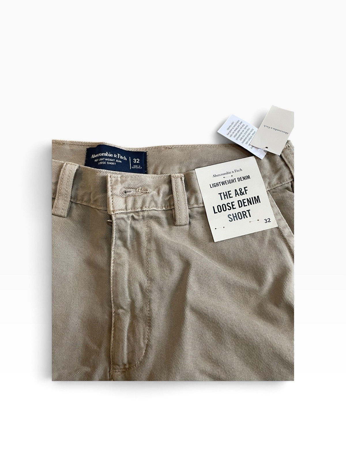 Abercrombie & Fitch Men's Size 32 Loose Beige Logo Light Wash Denim Shorts 2
