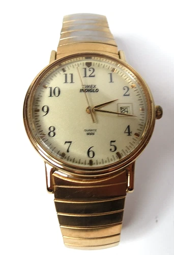 VINTAGE MENS TIMEX INDIGLO CR-2016 DATE WRISTWATCH FRESH BATTERY FLEXIBLE BAND