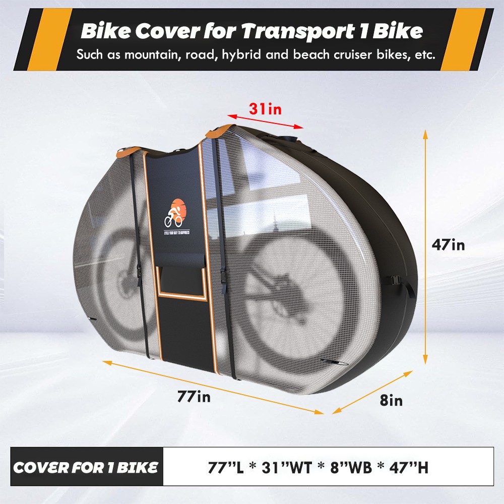 600D Outdoor Bike Cover for Transport on Rack with Visible Tail Lights Windows