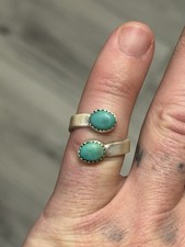STERLING SILVER NATIVE AMERICAN SW TURQUOISE 2 STONE ADJ BYPASS BAND RING .925
