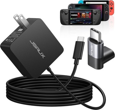 JSAUX 45W USB C Charger for Steam Deck/OLED, 5FT Cable Type C PD 3.0 45 Watt Fas
