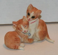 Orange Ginger Twin Cat Kittens Cleaning Decorative Figurine