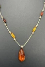 Vintage 18" Sterling Silver Multi Color Amber Station Ring Necklace X21