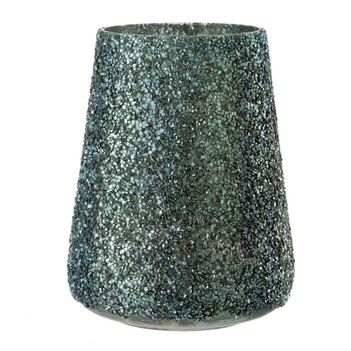 Photophore en verre vert pailleté 23cm grand bougeoir de salon et centre de table