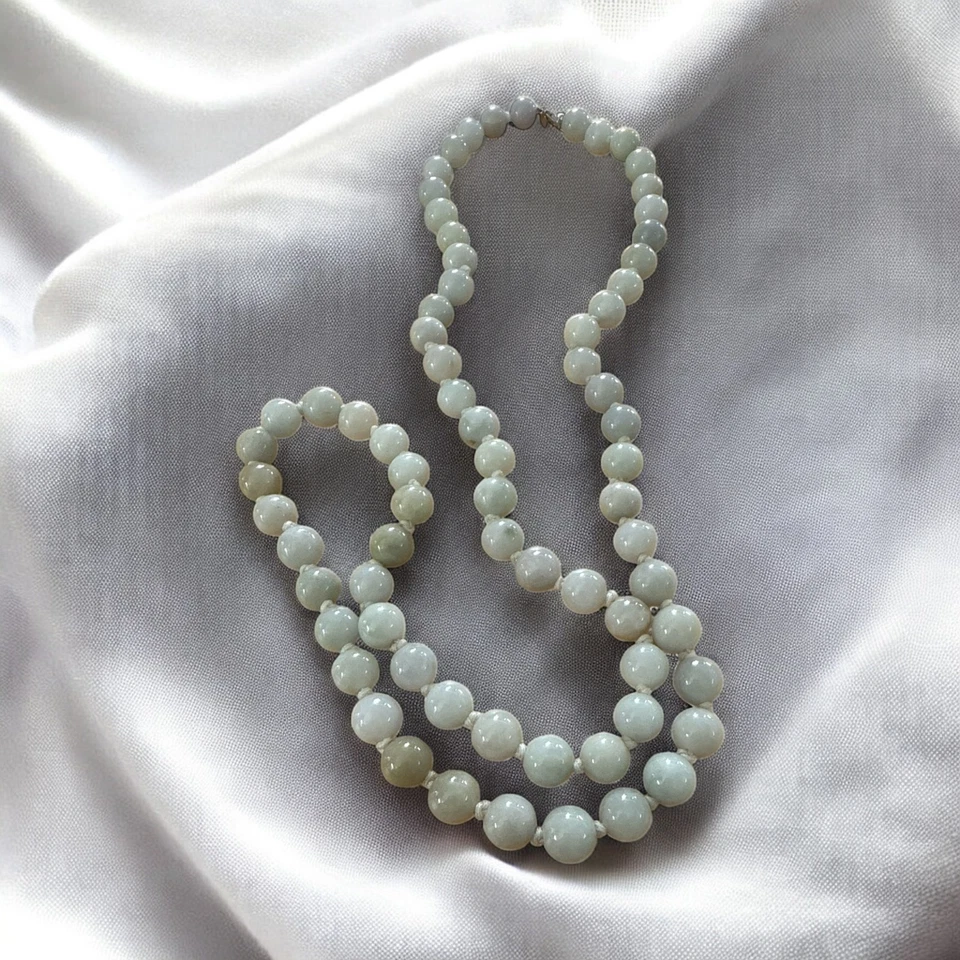 Collar de piedras preciosas de jade verde claro de plata esterlina con marca JOY 925 PAJ Foto 2 de 4