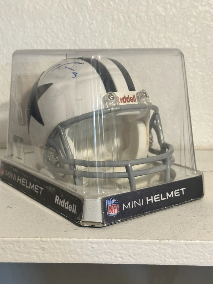 Minicasco autografiado Tony Romo Dallas Cowboys con estuche coleccionable de la NFL Foto 3 de 4