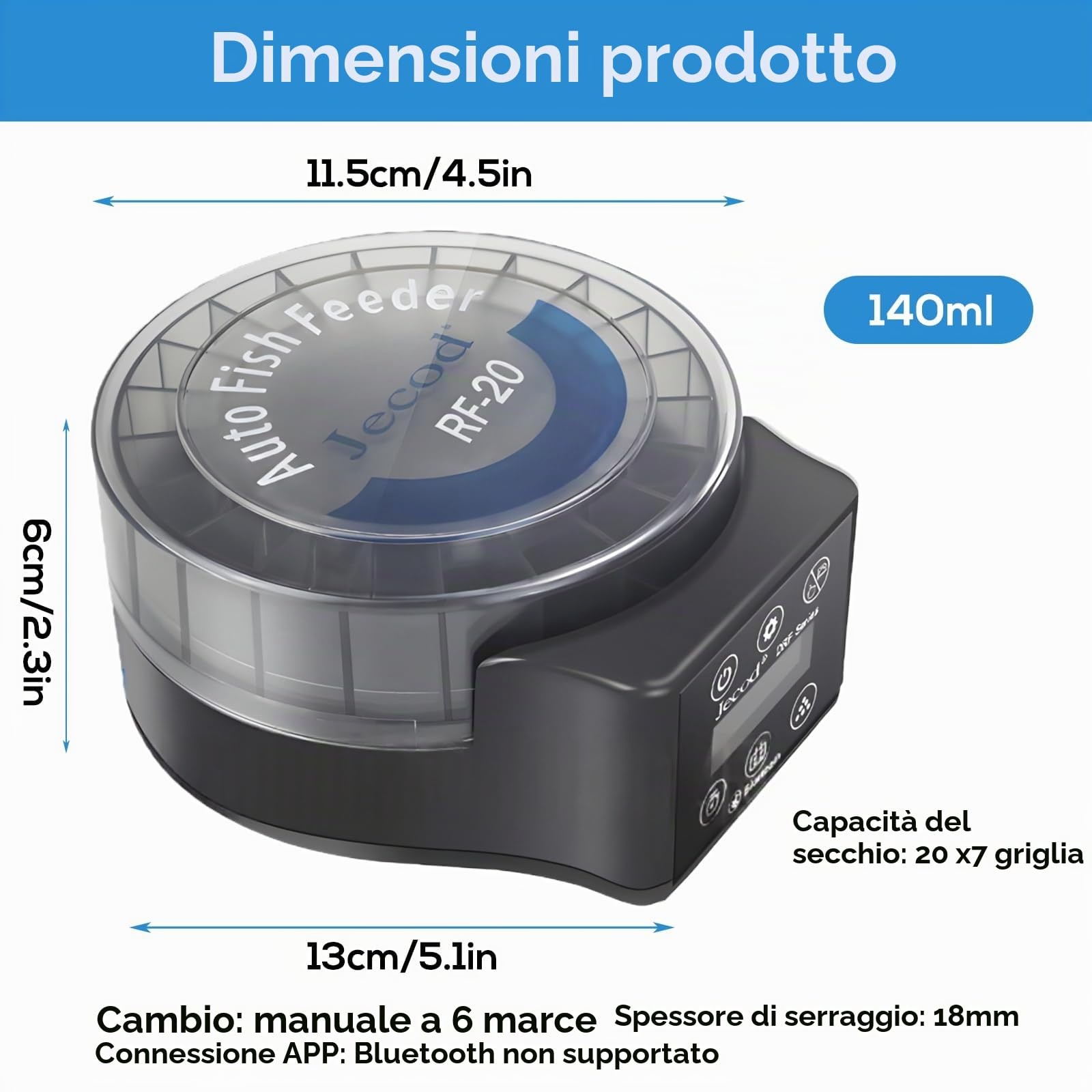 Mangiatoia Automatica per Pesci per Acquario 140 ml Nero foto 2