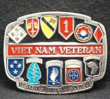WK23134 NOS VINTAGE 1970s VIETNAM VETERAN WE SERVED OUR TIME IN HELL BELT BUCKLE