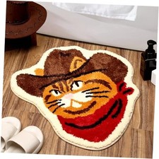 Cat Bath Rug Funny Western Bath Mat Non Slip Washable Floor Mat with Red