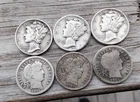 SILVER DIMES CIRCULATED MERCURY THREE, BARBER THREE