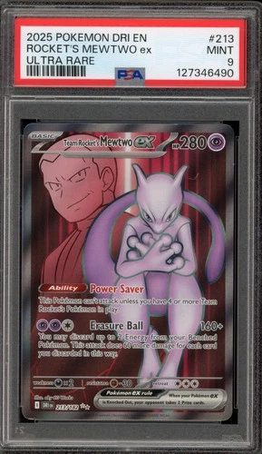 Pokemon Team Rocket's Mewtwo ex Destined Rivals Ultra Rare #213 PSA 9 Mint