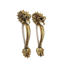 2 real brass DRAGON GRAB Hand Cast 10.1/2" inch Door Handle hook Pull hollow